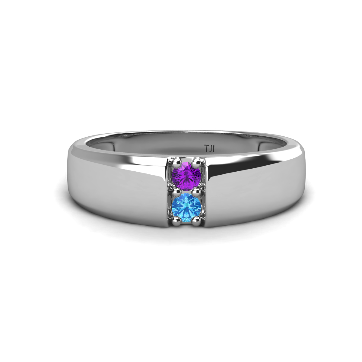 Ethan Amethyst and Blue Topaz 2 Stone Men Wedding Ring (7.80 mm) 
